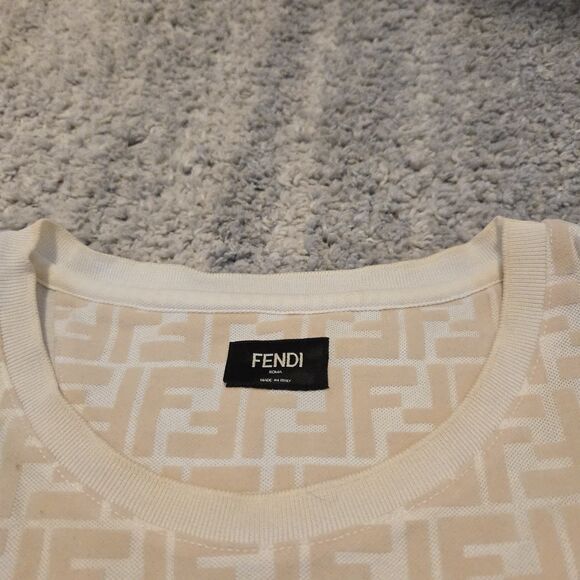 Fendi Roma Cotton T-Shirt Oversized Allover Logo Print FF Motif Italy Mens L - Picture 3 of 10